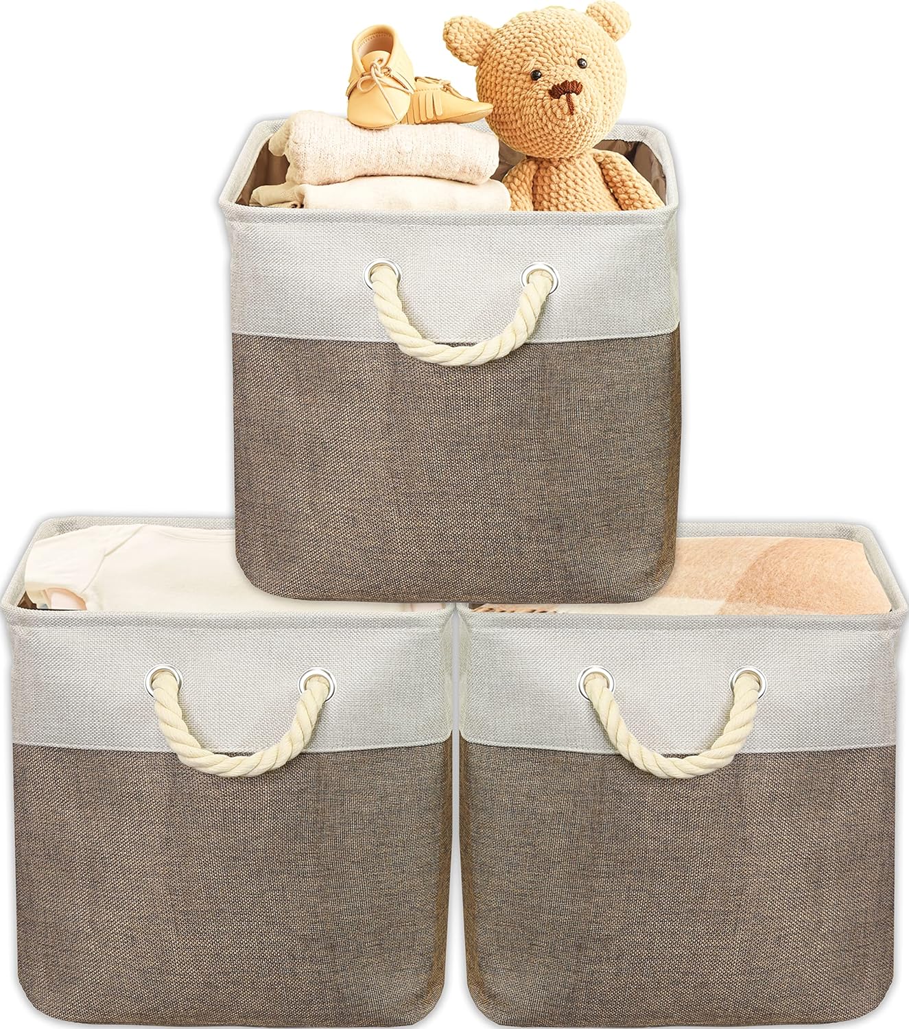 SIMPLE HOUSEWARE Fabric Storage Cubes, 13" x 13" Storage Bin, 3 Pack, Brown