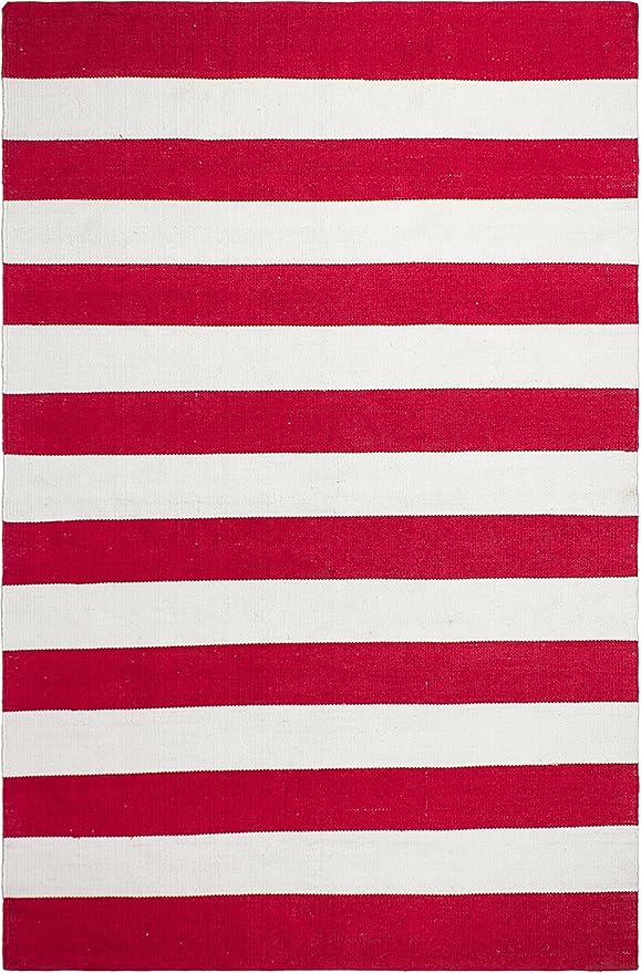 Fab Habitat Machine Washable Area Rug - Hand Woven, Stain Resistant, Pet Friendly - Premium Recycled Polyester Yarn - Stripes - Bedroom, Living/Dining Room - Nantucket - Red & White - 5 x 8 ft