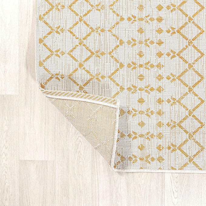 JONATHAN Y Moroccan Geometric Indoor Outdoor Area Rug 9X12 Cream/Yellow, Ourika Textured Weave for Backyard, Patio, Porch, Easy-Cleaning, High Traffic, Pet-Friendly, Non-Shedding (SMB108J-9)