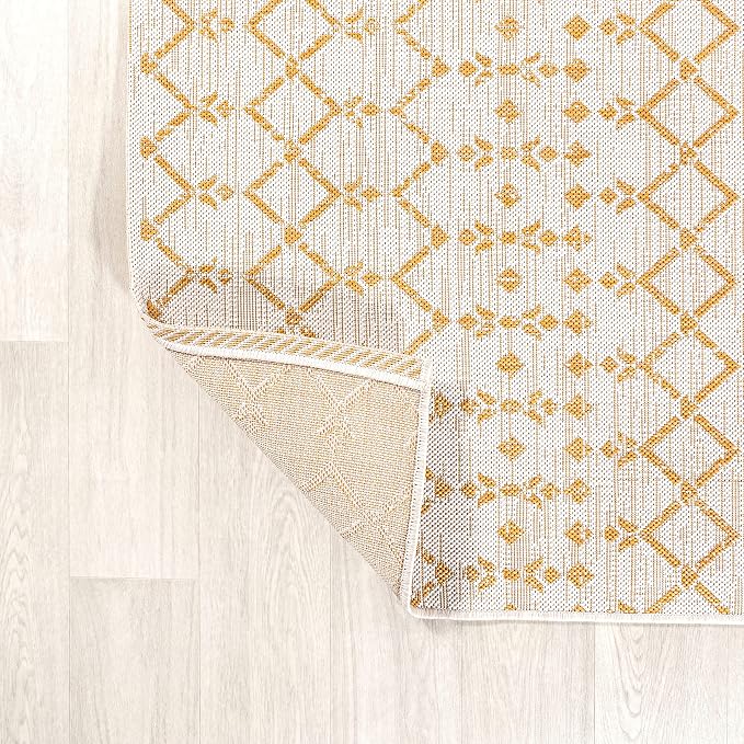 JONATHAN Y Moroccan Geometric Indoor Outdoor Area Rug 8X10 Cream/Yellow, Ourika Textured Weave for Backyard, Patio, Porch, Easy-Cleaning, High Traffic, Pet-Friendly, Non-Shedding (SMB108J-8)