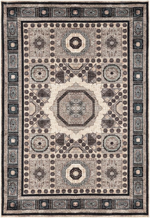 Keen Home Design 48"x72" Rug - Machine Washable Area Rug with Non-Slip Backing, Ideal for Living Room, Dining Room, Bedroom - Vintage, Easy Clean, Durable, Low Pile Rug - (4' x 6')