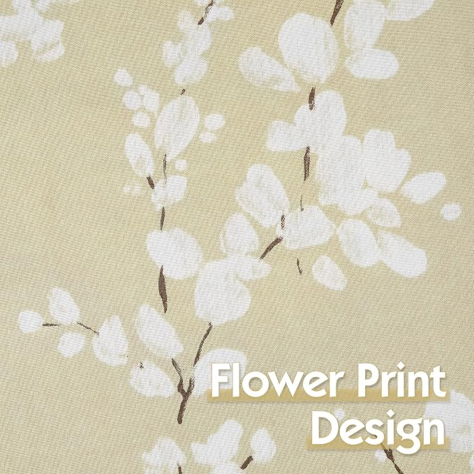 FMFUNCTEX Beige Kitchen Curtains 36 Inch Length White Blossom Floral Print on Canvas Tier Curtains for Small Windows Basement Bathroom Laundry Closet Rustic Curtains Rod Pocket 2 Panels