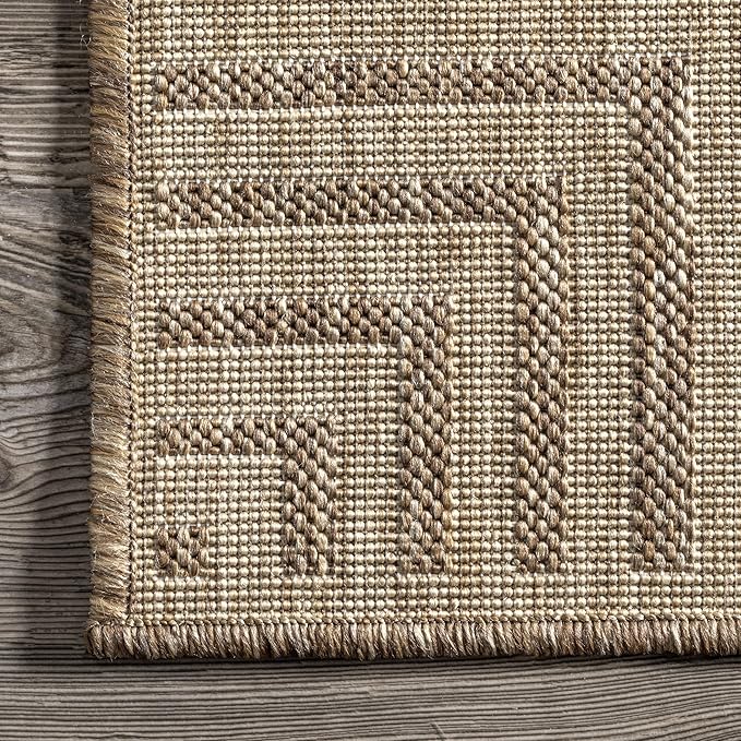 Nuloom Asha Light Brown/Ivory, 6'7" x 9', Casual, Striped Border, Soft and Cozy, High Traffic, Easy Clean, Durable Area Rug for Indoor/Outdoor Patio, Deck, Porch, Garden, Courtyard