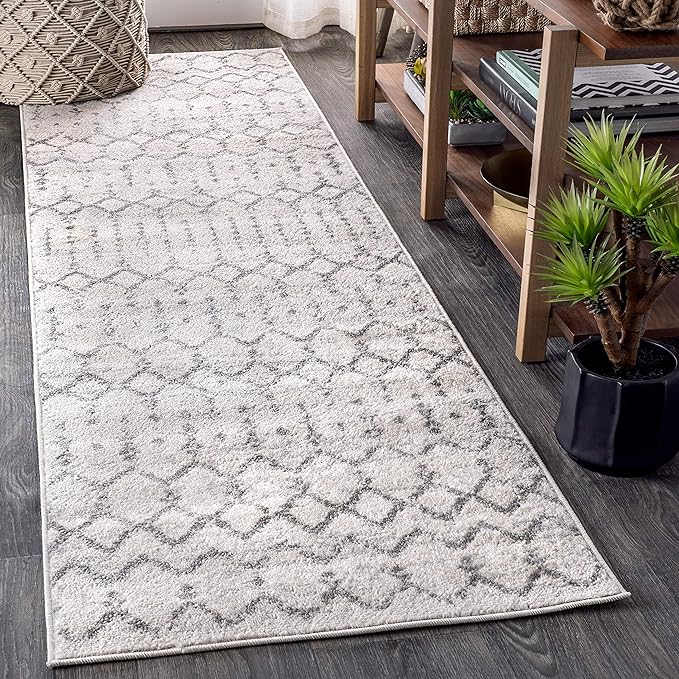 JONATHAN Y Boho Vintage Diamond Cream/Gray Runner Rug 2X14 ft, Moroccan Hype for Living Room, Bedroom, Kitchen, Office, Easy-Cleaning, High Traffic, Pet-Friendly, Non-Shedding (MOH101B-214)