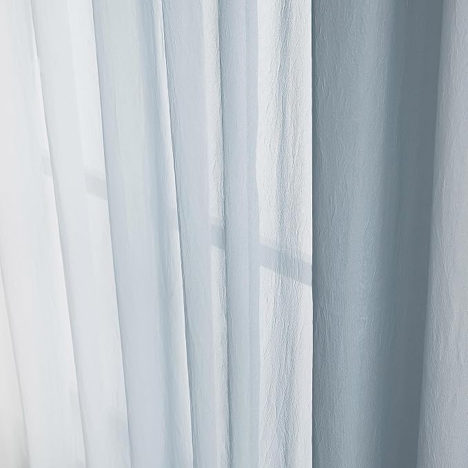 Purainbow Chiffon Sheer Ombre Curtains for Living Room, Grommet Special Crinkle Gradient Grey Semi Sheer Window Treatments Privacy with Light for Bedroom Kids Room, All Season, 52"x63"x2