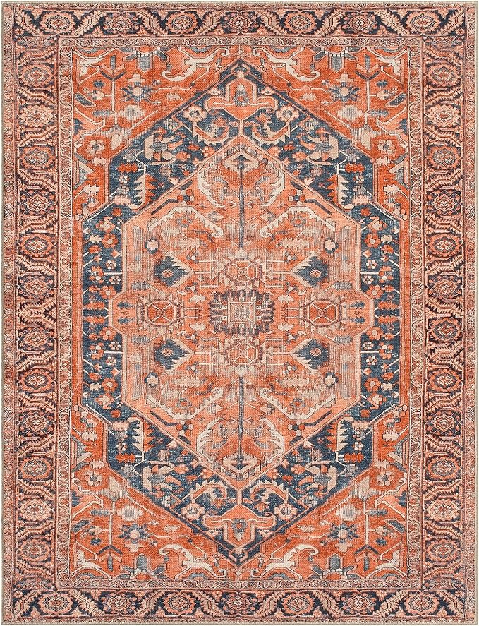 Keen Home Design 5x7 Rug - Machine Washable Area Rug with Non-Slip Backing, Ideal for Living Room, Dining Room, Bedroom - Vintage, Easy Clean, Durable, Low Pile Rug - (5' x 7')