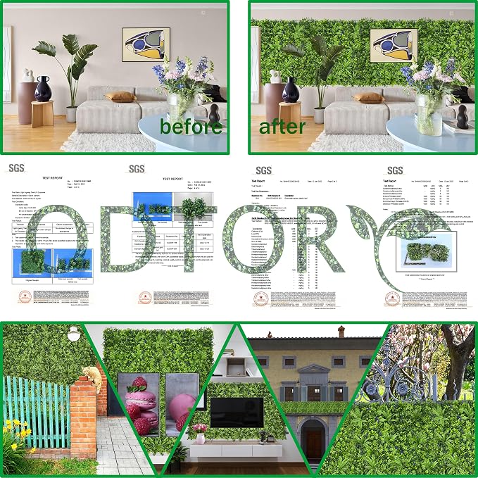 ODTORY Artificial Greenery Wall Roll: 40X120IN(33.5 sqft) UV-Anti Ivy Privacy Fence Wall Screen Faux Plant Panels Backdrop Boxwood Ivy Vine Leaf Hedge Fence for Indoor Outdoor Green Decor | UV-Anti Privacy Wall Screen, Faux Plant Panels, Boxwood Backdr...