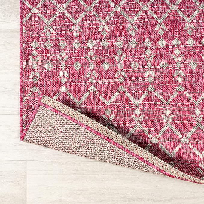 JONATHAN Y Moroccan Geometric Indoor Outdoor Area Rug 3X5 Fuchsia/Light Gray, Ourika Textured Weave for Backyard, Patio, Porch, Easy-Cleaning, High Traffic, Pet-Friendly, Non-Shedding (SMB108Q-3)