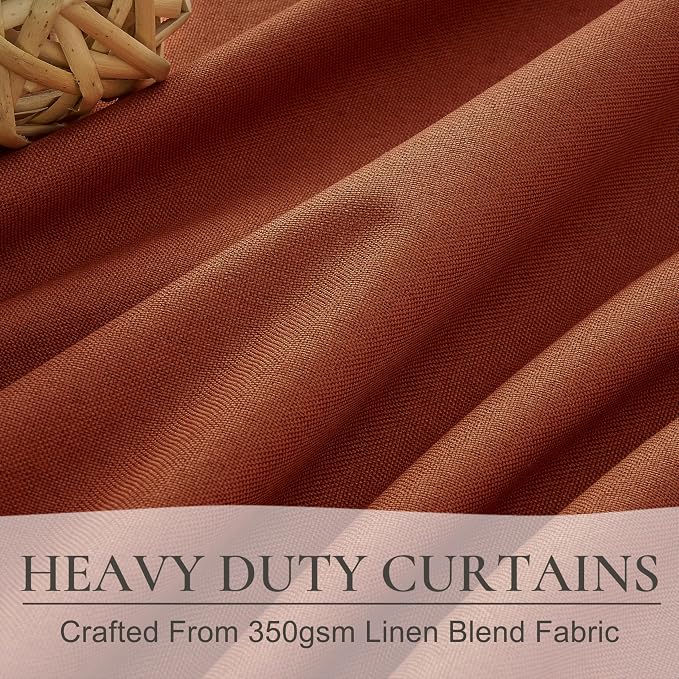 Fall Burnt Orange Curtains Blackout 84 Inches Long 2 Panels Set,Terracotta Autumn Color Decor Retro for Living Room/Bedroom Antique Copper Rust Boho 70s Window Pleated Linen Drapes Thermal (W50"xL84")