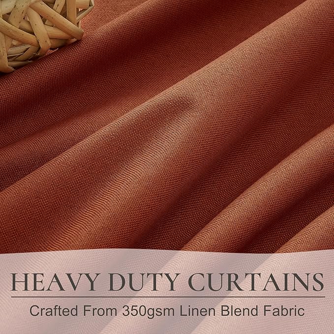 Fall Burnt Orange Curtains Blackout 92 Inches Long 2 Panels Set,Terracotta Autumn Color Decor Retro for Living Room/Bedroom Antique Copper Rust Boho 70s Window Pleated Linen Drapes Thermal (W50"xL92")
