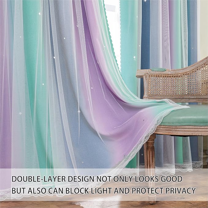 XiDi Purple Grey Curtains for Kids Bedroom, Princess Room Decor Green Curtain, Cute Curtains Blackout, Curtains Girls Bedroom 63 inchs Long 34 inches Wide 1 Panel