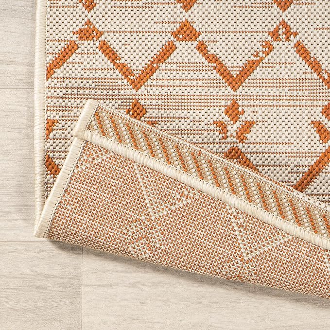 JONATHAN Y Moroccan Geometric Indoor Outdoor Runner Rug 2X10 Cream/Orange, Ourika Textured Weave for Backyard, Patio, Porch, Easy-Cleaning, High Traffic, Pet-Friendly, Non-Shedding (SMB108O-210)