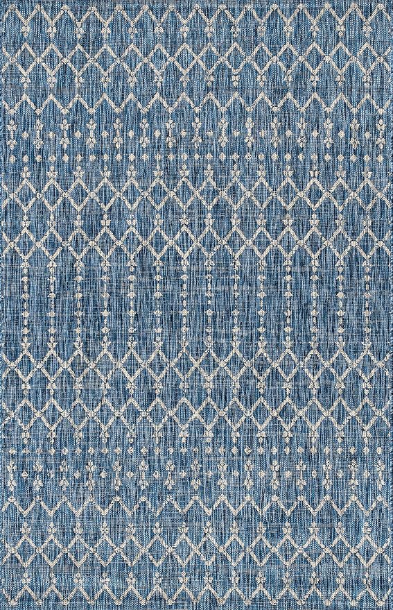 JONATHAN Y Moroccan Geometric Indoor Outdoor Area Rug 6X9 Navy/Light Gray, Ourika Textured Weave for Backyard, Patio, Porch, Easy-Cleaning, High Traffic, Pet-Friendly, Non-Shedding (SMB108B-6)