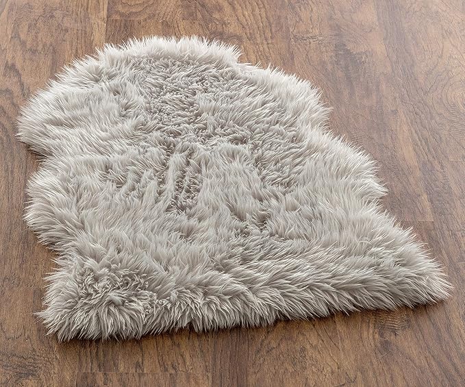 Chanasya Super Soft Faux LongFur Suede Fake Sheepskin for Sofa Couch Stool Vanity Chair Cover Luxurious Fluffy Rug Solid Shaggy Area Rugs for Living Bedroom Floor - Gray 2ftx3ft