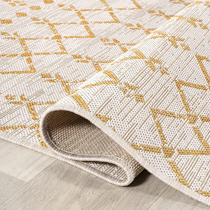 JONATHAN Y Moroccan Geometric Indoor Outdoor Area Rug 5X8 Cream/Yellow, Ourika Textured Weave for Backyard, Patio, Porch, Easy-Cleaning, High Traffic, Pet-Friendly, Non-Shedding (SMB108J-5)