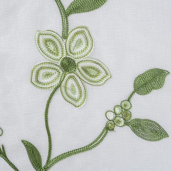 Petrichor Embroidered Sheer Curtain 2 Panels Set - Luxury Window Curtain Attached Valance with Satin Backing and 2 Tie Backs for Living Room,Dining Room, 54x95 inches, Sage Green