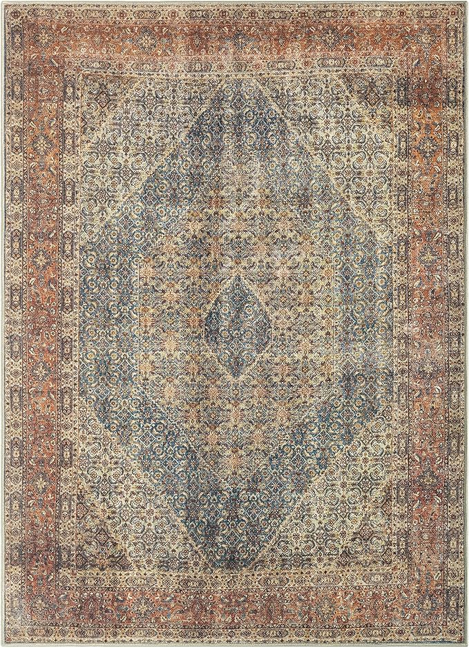 Keen Home Design 5x7 Rug - Machine Washable Area Rug with Non-Slip Backing, Ideal for Living Room, Dining Room, Bedroom - Vintage, Easy Clean, Durable, Low Pile Rug - (5' x 7')