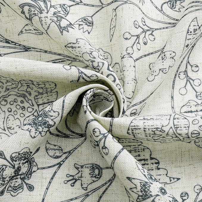 Vision Home Blue Floral Linen Curtains Back Tabs Rod Pocket Semi Sheer Farmhouse Window Curtains for Bedroom Living Room Light Filtering Drapes 63 inch Blue on Beige 2 Panels,54" Wx63 L