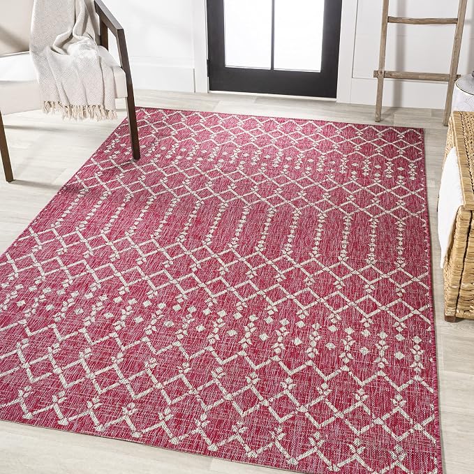 JONATHAN Y Moroccan Geometric Indoor Outdoor Area Rug 5X8 Fuchsia/Light Gray, Ourika Textured Weave for Backyard, Patio, Porch, Easy-Cleaning, High Traffic, Pet-Friendly, Non-Shedding (SMB108Q-5)