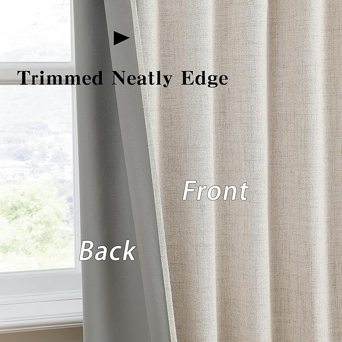RAIN CITY Blackout Curtains 102 Inch Long 2 Panels,Linen Room Darkening Black Out Drapes for Living Room Tall Windows Back Tab with Hooks Boho Modern Farmhouse Decor Shaded Drop 50x102