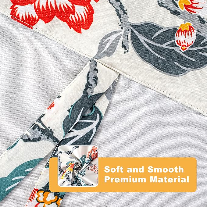 DriftAway Ada Floral Botanical Print Flower Leaf Lined Thermal Insulated Room Darkening Blackout Tie Up Window Curtains 2 Layers Each 31 Inch by 47 Inch Ivory Orange Teal