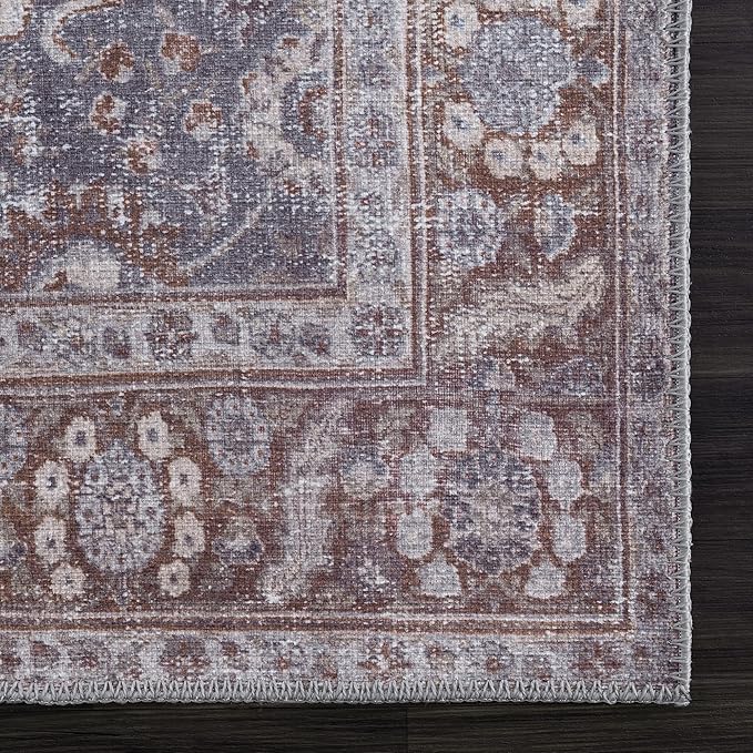Bloom Rugs Washable 4' x 6' Rug - Brown/Dark Gray Traditional Area Rug for Living Room, Bedroom, Dining Room, and Kitchen - Exact Size: 4' x 6'