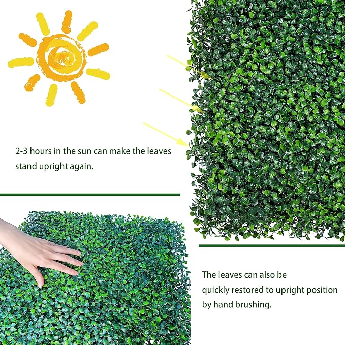 ODTORY Artificial Grass Wall Backdrop Panels, 20X20 in 6P (16.7 sqft) | UV-Anti, Faux Boxwood Hedge Fence, 4-Layer Leaves, Garden/Backyard/Balcony Privacy Screen, Indoor Outdoor Wall Decor