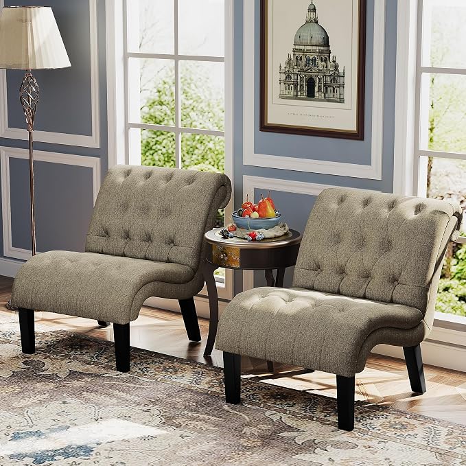 Accent Chair for Bedroom Living Room Modern Button Tufted Upholstered Armless Corner Chair with Wood Legs