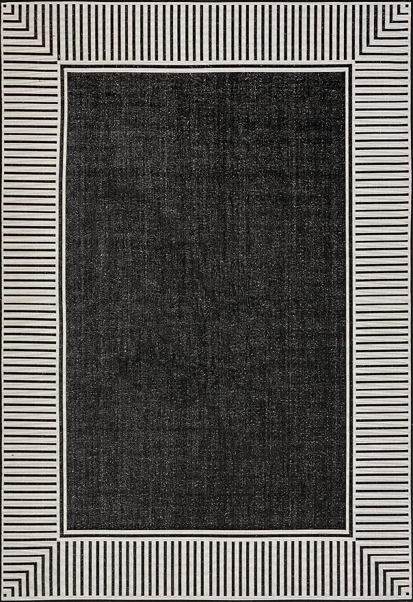 Nuloom Asha Black/Ivory, 5' x 8', Casual, Striped Border, Soft and Cozy, High Traffic, Stain Resistant, Easy Clean, Durable Area Rug for Indoor/Outdoor Patio, Deck, Porch, Garden, Courtyard