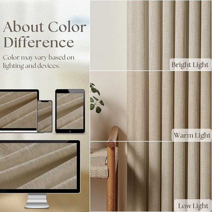 TWODRAPES Dark Flax Linen Curtains 120 Inches Long for Living Room Bedroom Pinch Pleated Back Tab Privacy Curtains 120 Inch Length 2 Panels Light Filtering Greige Tan Brown Farmhouse Drapes 10 FT