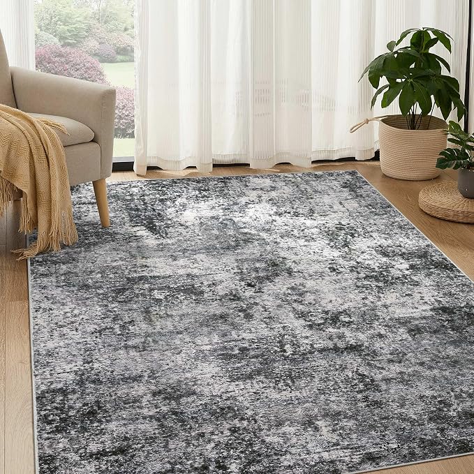 DMOYEST Area Rug Living Room Rugs - 5x7 Large Soft Indoor Neutral Modern Abstract Low Pile Washable Rug Carpet for Bedroom Dining Room Farmhouse Home Office - Grey