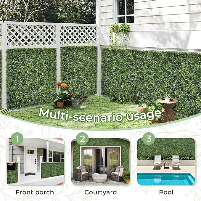 Artificial Boxwood Backdrop Roll: 96"x120" (80 sqft) UV-Anti Greenery Faux Grass Hedge for Indoor Outdoor Green Wall Decor, Patio Privacy Screen, Garden Fence Covering