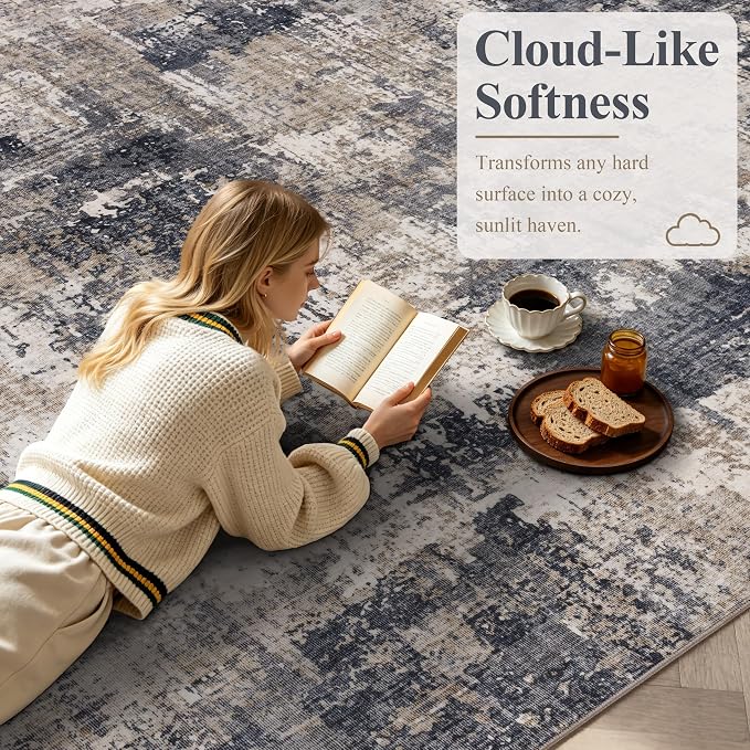 Sasttie 3x5 Area Rug for Entryway, Washable Modern Abstract Small Carpet for Living Room Bedroom Door-mat, Soft Entry Rug with Non-Slip Backing, Black and Beige