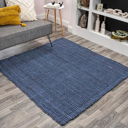 JONATHAN Y Pata Hand Woven Chunky Jute Navy 5x5 Square Indoor Area Rug, Bohemian, Rustic, Cottage, Easy-Cleaning for Living Room, Bedroom, Kitchen, Non-Shedding (NRF102D-5SQ)