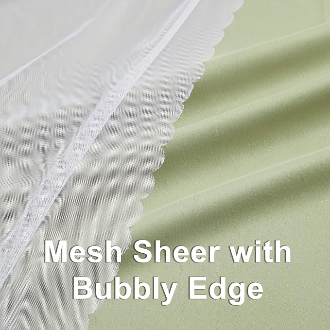 Bujasso Sage Green 90% Blackout Curtains with Sheer Overlay Mix and Match Double Layer Thermal Insulated Window Panels 72 inch Living Room Bedroom Green Drapes with Tiebacks Grommet Top 37" Wx72 Lx2