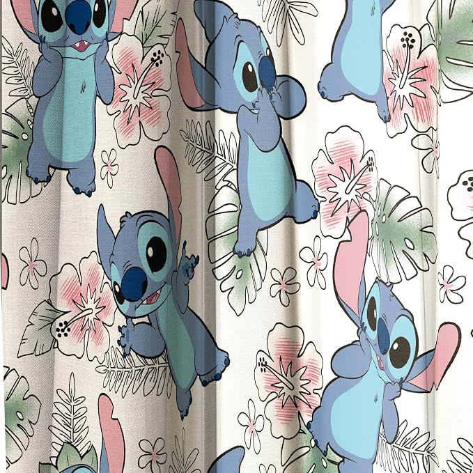 Jay Franco Window Curtains for Kids Bedroom 4-Piece Drape Set with 2 Tiebacks, Multi - Lilo & Stitch, 42" W x 84" L (Pack of 2)
