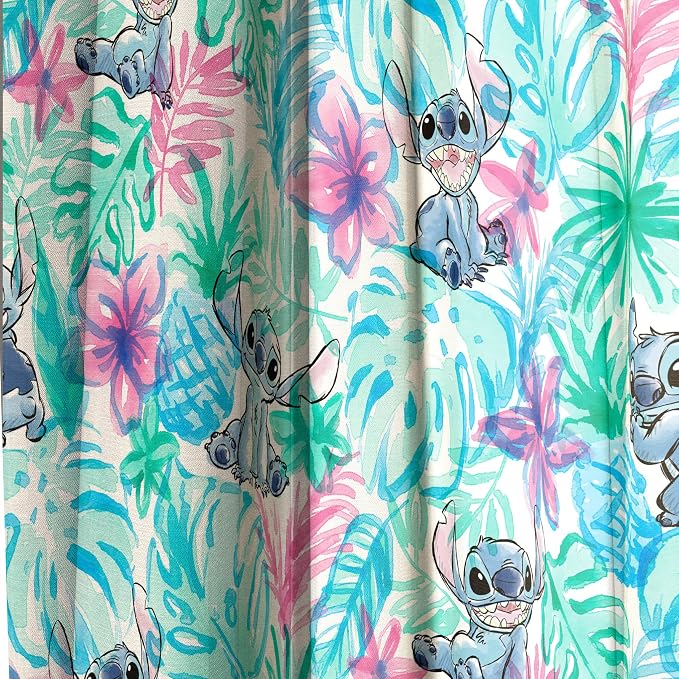 Jay Franco Window Curtains for Kids Bedroom 4-Piece Drape Set with 2 Tiebacks, Blue - Lilo & Stitch, 42" W x 63" L (Pack of 2)