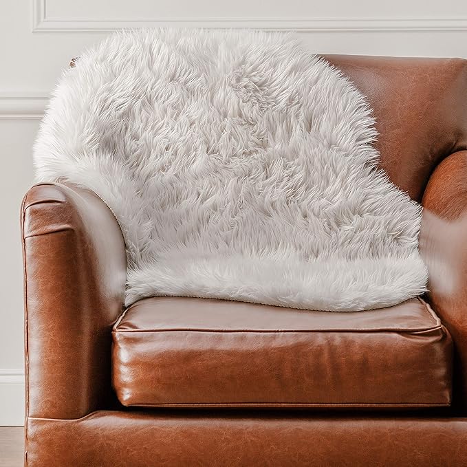 Chanasya Super Soft Faux LongFur Suede Fake Sheepskin for Sofa Couch Stool Vanity Chair Cover Luxurious Fluffy Rug Solid Shaggy Area Rugs for Living Bedroom Floor - Gray 2ftx3ft