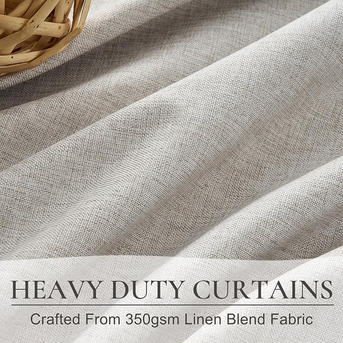 Light Brown Linen Floor to Ceiling Pleated Curtains for Living Room/Bedroom, Cute Pleated 95 Inches Long 2 Panels Set, Farmhouse Blackout Thermal Drapes for Winter Insulated Burlap (50"Wx95"L)