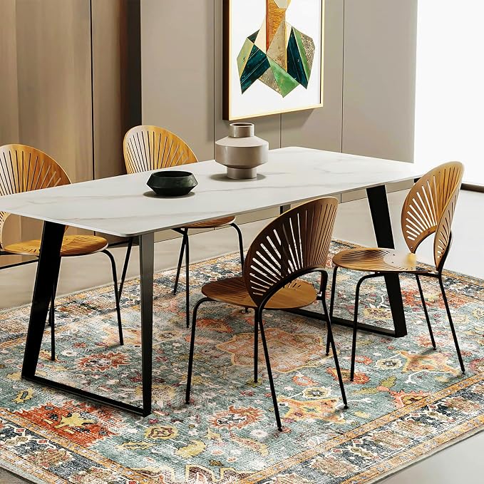 CHAMPLANT Area Rug 3'x5' Washable Vintage Traditional Floor Rugs Cover Foldable Thin Retro Accent Indoor Distressed Non Slip Carpet Floral Print Mat Bedroom Living Room Bathroom