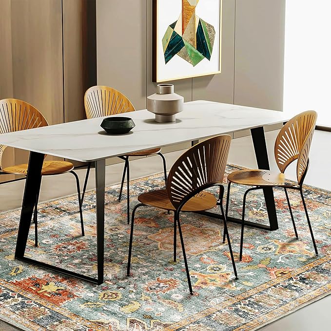 CHAMPLANT Area Rug 5'x7' Washable Vintage Traditional Floor Cover Foldable Thin Retro Kitchen Accent Indoor Distressed Non Slip Carpet for Bedroom Living Room