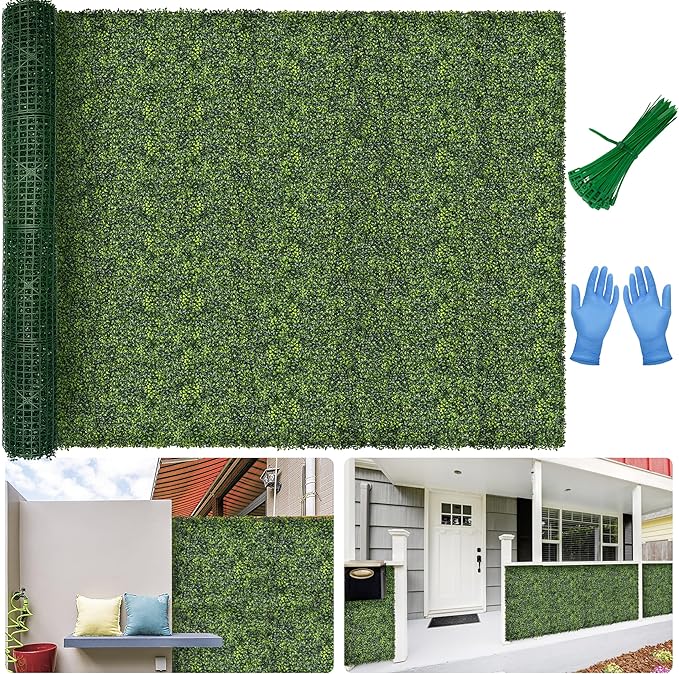 Artificial Boxwood Backdrop Roll: 96"x120" (80 sqft) UV-Anti Greenery Faux Grass Hedge for Indoor Outdoor Green Wall Decor, Patio Privacy Screen, Garden Fence Covering