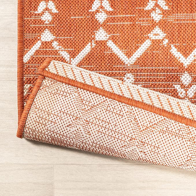 JONATHAN Y Moroccan Geometric Indoor Outdoor Area Rug 9X12 Orange/Cream, Ourika Textured Weave for Backyard, Patio, Porch, Easy-Cleaning, High Traffic, Pet-Friendly, Non-Shedding (SMB108P-9)