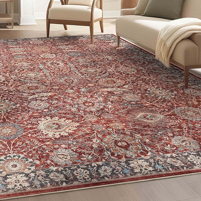 Well Woven Asha Collection Elegant Red Oriental 6x9 Rug Perfect for Living Room Dining Room or Bedroom Ideal for High-Traffic Areas with Vintage-Inspired Low Pile