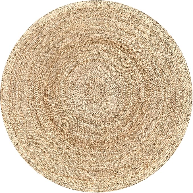 Hausattire Jute Braided Hand Woven Rug, 8 Feet Round – Natural, Boho Large Area Rugs for Bedroom, Living Room | Farmhouse Décor Kitchen Floor Rug – 8’ Round