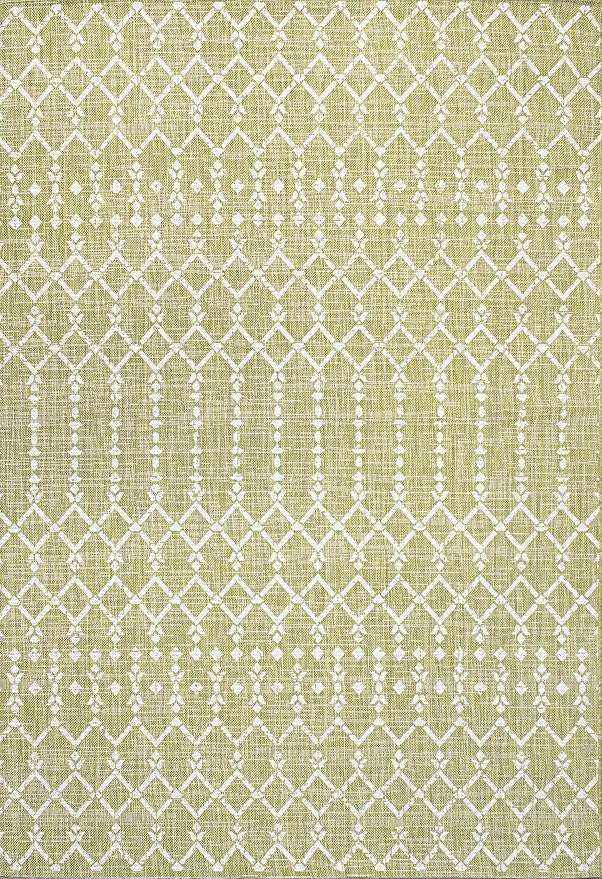JONATHAN Y Moroccan Geometric Indoor Outdoor Area Rug 8X10 Light Green/Cream, Ourika Textured Weave for Backyard, Patio, Porch, Easy-Cleaning, High Traffic, Pet-Friendly, Non-Shedding (SMB108N-8)