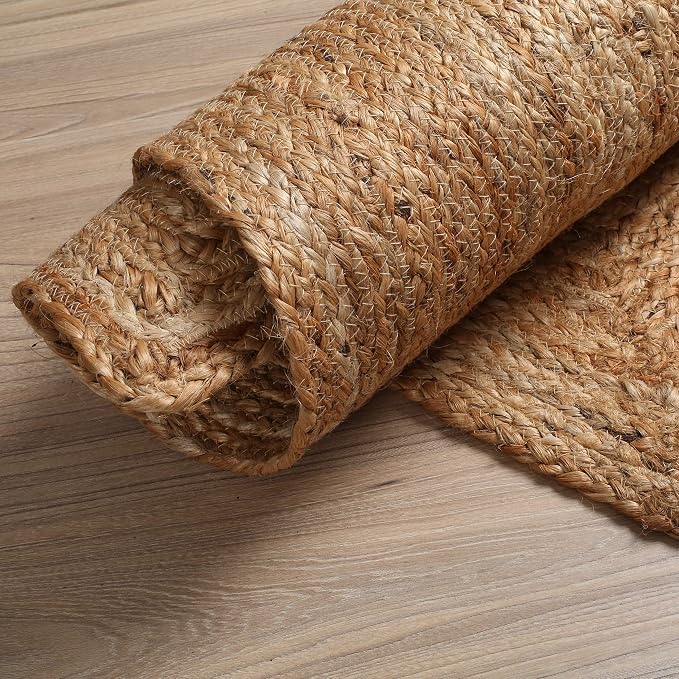 Hausattire Hand Woven Jute Braided Rug, 2'x3' – Natural, Reversible Boho Entry Area Rugs for Kitchen, Living Room I Farmhouse Indoor Outdoor Decorative Floor Rug, 24x36 Inches