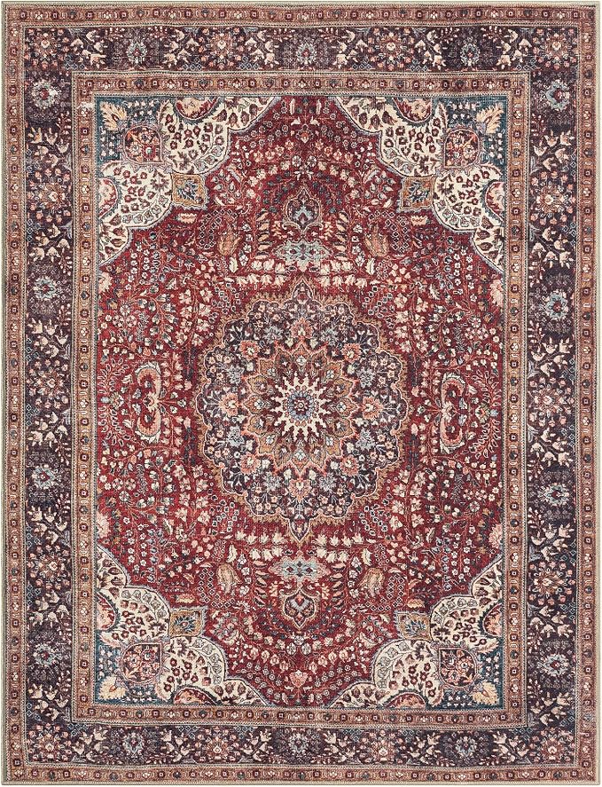 Keen Home Design 5x7 Rug - Machine Washable Area Rug with Non-Slip Backing, Ideal for Living Room, Dining Room, Bedroom - Vintage, Easy Clean, Durable, Low Pile Rug - (5' x 7')
