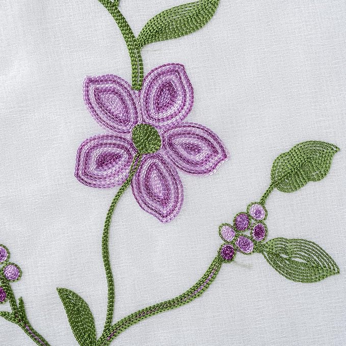Petrichor Embroidered Sheer Curtain 2 Panels Set - Luxury Window Curtain Attached Valance with Satin Backing and 2 Tie Backs for Living Room,Dining Room, 54x63 inches,Lavender