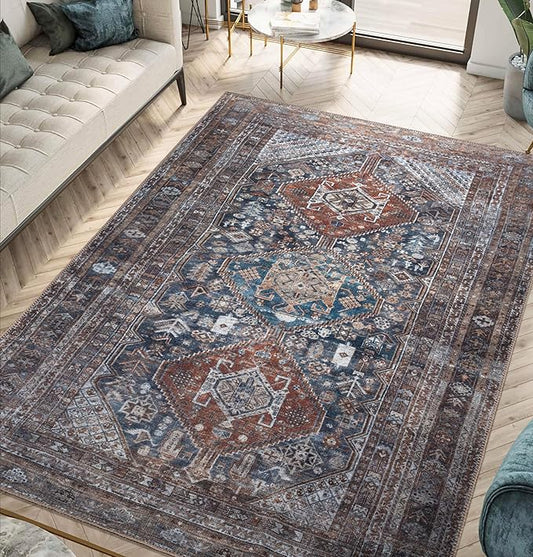 Keen Home Design 48"x72" Rug - Machine Washable Area Rug with Non-Slip Backing, Ideal for Living Room, Dining Room, Bedroom - Vintage, Easy Clean, Durable, Low Pile - (4' x 6')